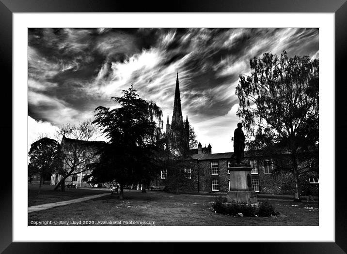 Wild skies at Norwich Cathedral Framed Mounted Print by Sally Lloyd