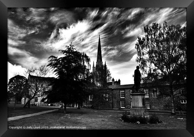 Wild skies at Norwich Cathedral Framed Print by Sally Lloyd