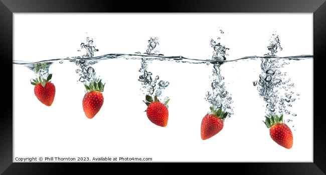 Tempting Red Strawberry Splash Framed Print by Phill Thornton