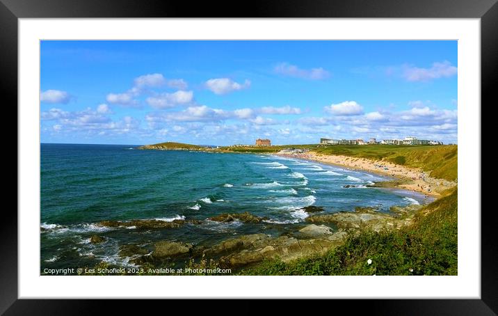 Fistral beach Cornwall  Framed Mounted Print by Les Schofield