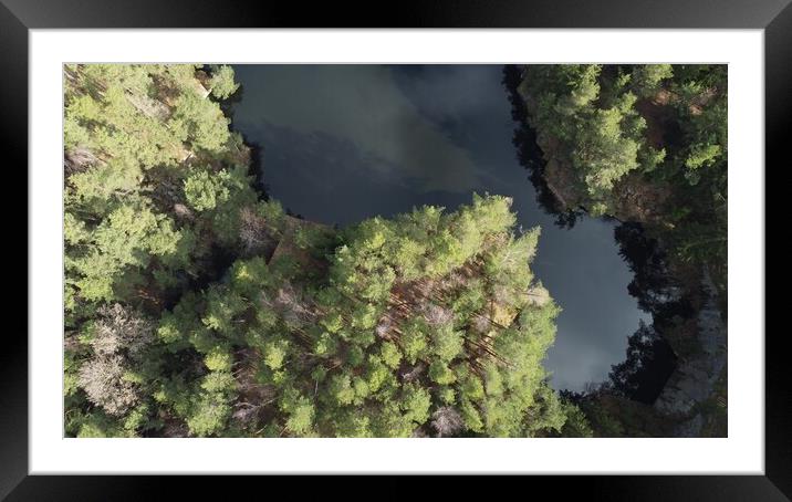 Lake surrounded by trees. Beautiful landscape in aerial drone shot. Framed Mounted Print by Irena Chlubna