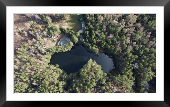 Lake surrounded by trees. Beautiful landscape in aerial drone shot. Framed Mounted Print by Irena Chlubna