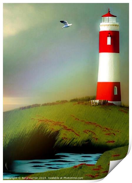 Lonely Lighthouse Standing Tall Print by Beryl Curran