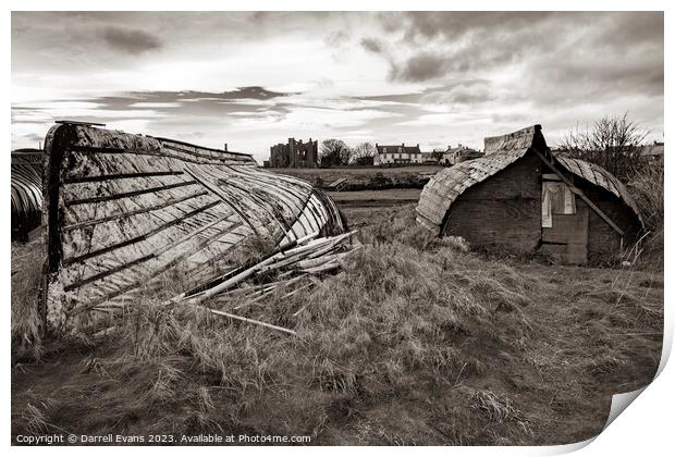 Lindisfarne Boat Sheds Print by Darrell Evans