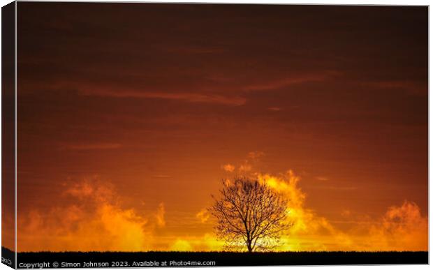 Tree silhouette at Sunrise  Canvas Print by Simon Johnson