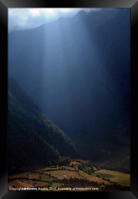 Fields Highlighted by Sunlight Pisang, Nepal Framed Print by Serena Bowles