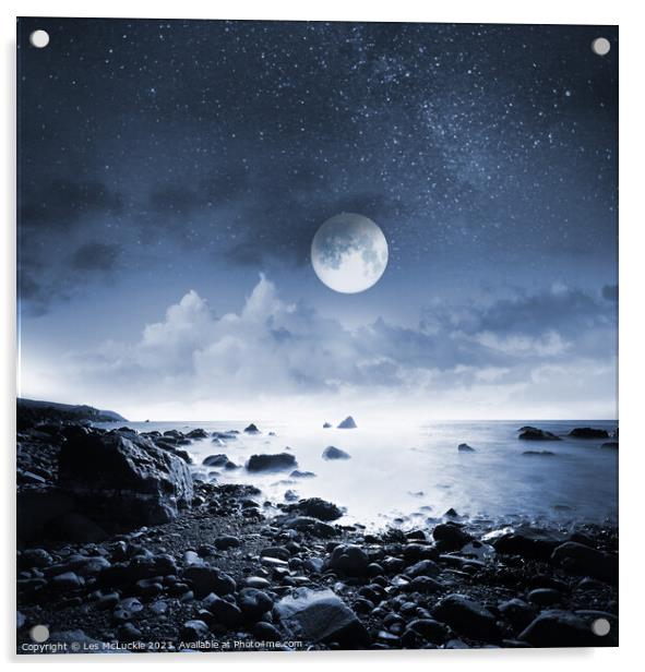 Enigmatic Moonlit Sky Acrylic by Les McLuckie