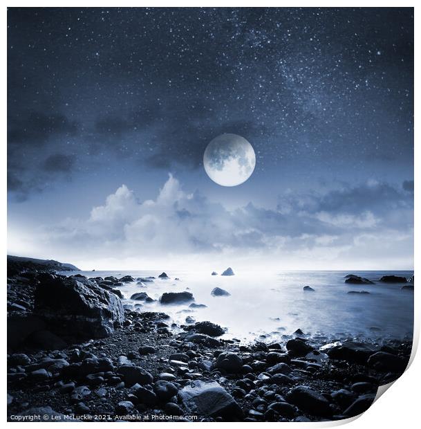 Enigmatic Moonlit Sky Print by Les McLuckie