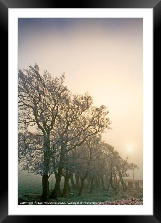 Misty Morning Sunrise Framed Mounted Print by Les McLuckie