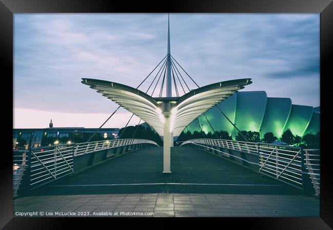Magnificent Glasgow Bridge at Night Framed Print by Les McLuckie