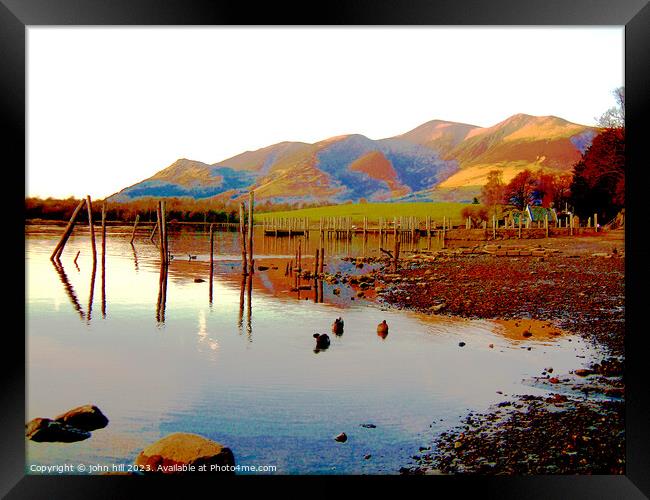 Majestic Skiddaw Mountains Reflecting on Tranquil  Framed Print by john hill