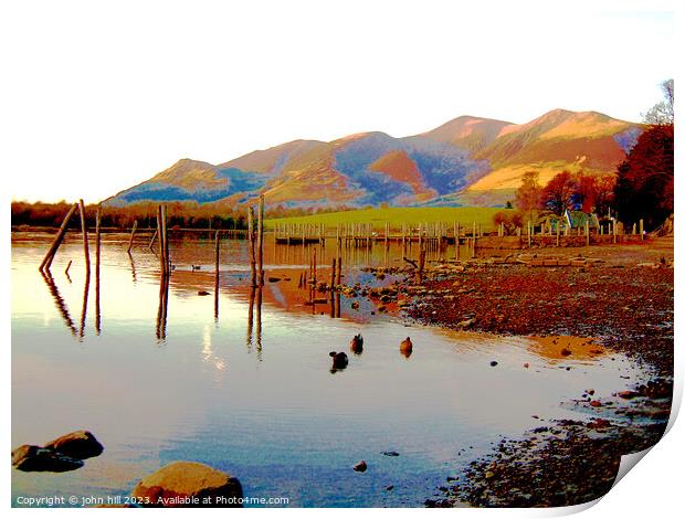 Majestic Skiddaw Mountains Reflecting on Tranquil  Print by john hill