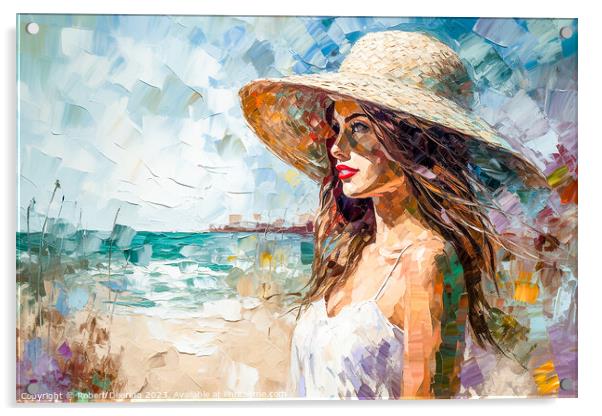 Girl In Hat At The Seaside Acrylic by Robert Deering