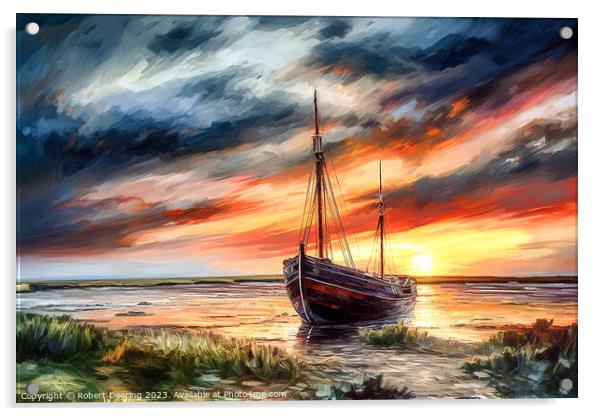 Sailing Boat On River At Sunset Acrylic by Robert Deering
