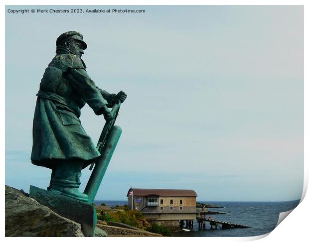 Moelfre bronze statue from the side. Print by Mark Chesters