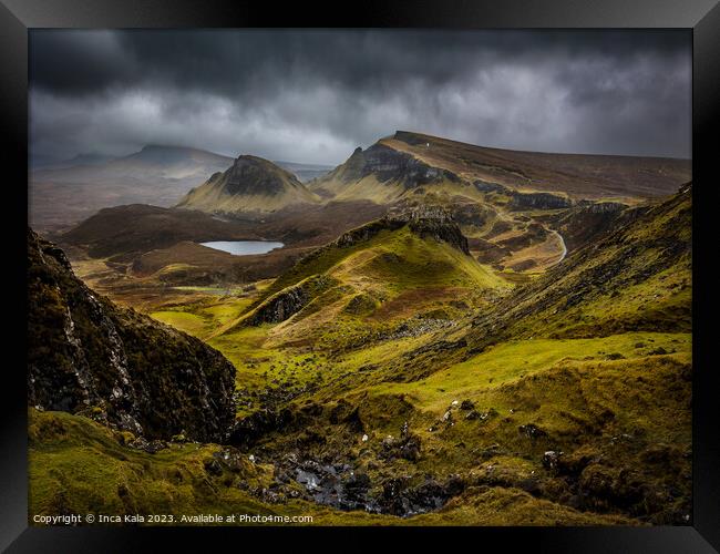 The Quiraing View Towards Sartle - Isle of Skye Framed Print by Inca Kala