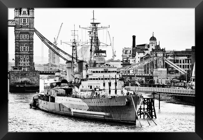 HMS Belfast - Mono 2023 Framed Print by Glen Allen