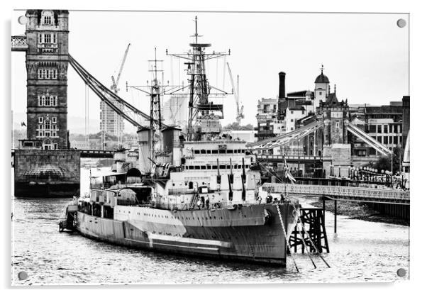 HMS Belfast - Mono 2023 Acrylic by Glen Allen
