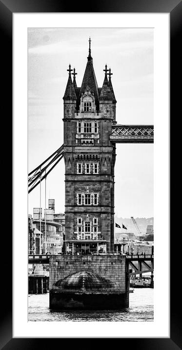 North Bank Tower - Tower Bridge Mono 2023 Framed Mounted Print by Glen Allen