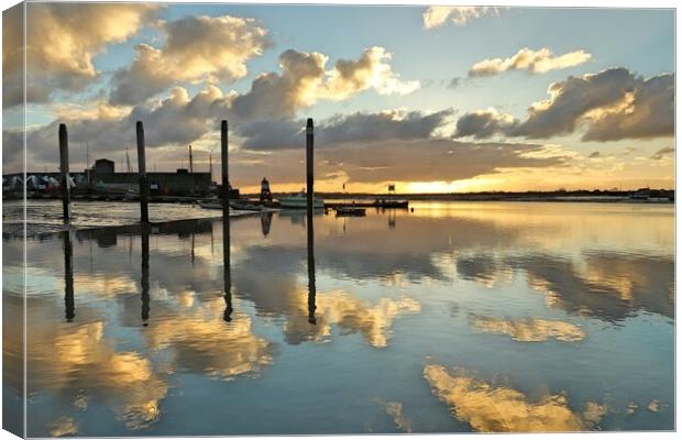 Harbour skyscape reflections over Brightlingsea Harbour  Canvas Print by Tony lopez