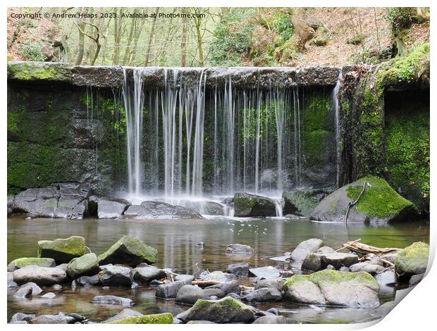 Knypersley pool waterfall with reflections Print by Andrew Heaps