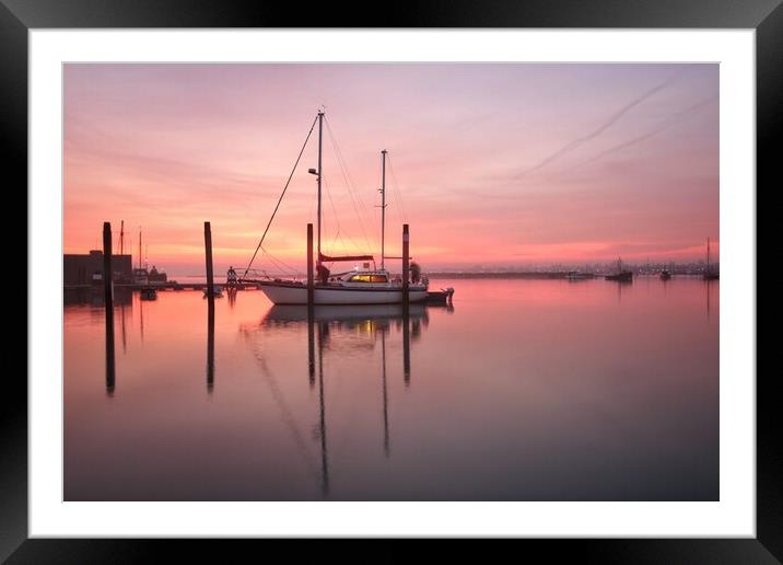 Sunrise colours over Brightlingsea Harbour  Framed Mounted Print by Tony lopez