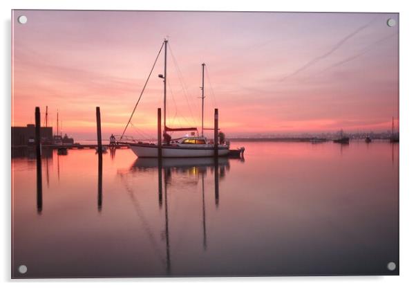 Sunrise colours over Brightlingsea Harbour  Acrylic by Tony lopez