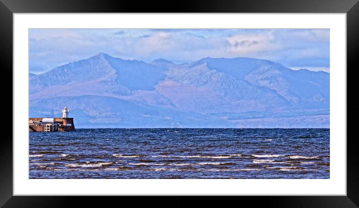 Troon harbour lighthouse and Goat Fell, Arran Framed Mounted Print by Allan Durward Photography
