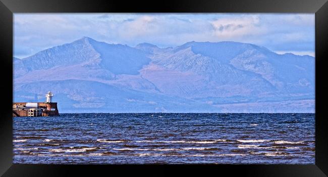 Troon harbour lighthouse and Goat Fell, Arran Framed Print by Allan Durward Photography