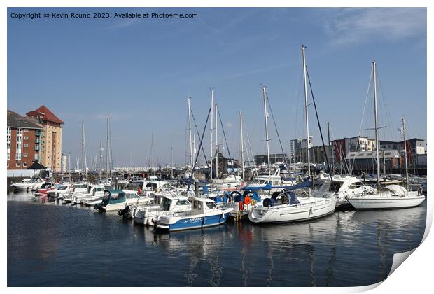 Boats in Swansea marina Print by Kevin Round