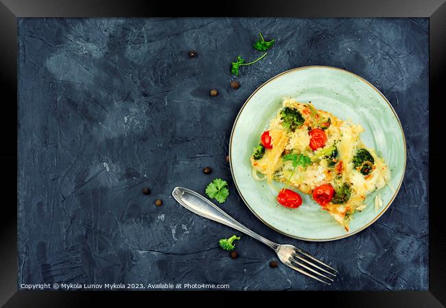 Potato gratin with broccoli, space for text Framed Print by Mykola Lunov Mykola