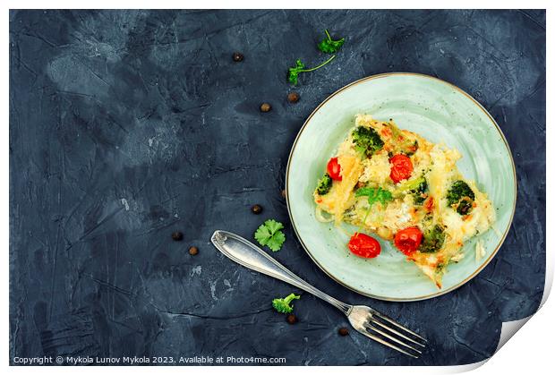 Potato gratin with broccoli, space for text Print by Mykola Lunov Mykola