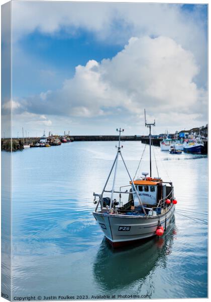 Fishing boat, Newlyn, Cornwall Canvas Print by Justin Foulkes