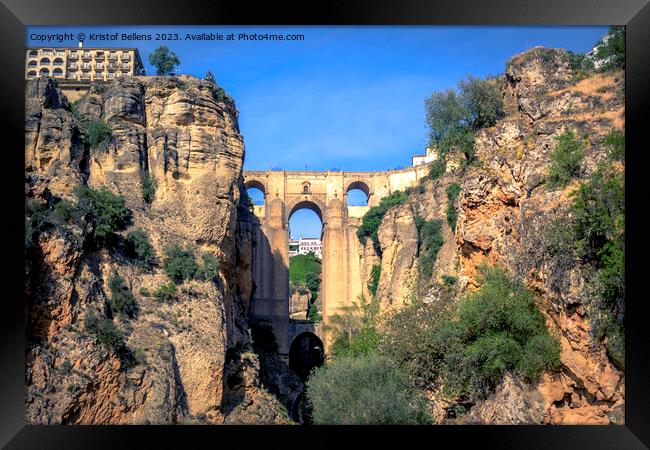 Famous view on the Puente Nuevo in Ronda, cozy historical city in Andalusia, Spain Framed Print by Kristof Bellens