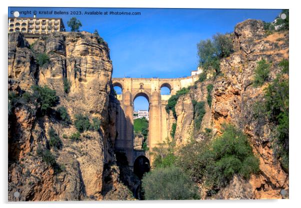 Famous view on the Puente Nuevo in Ronda, cozy historical city in Andalusia, Spain Acrylic by Kristof Bellens