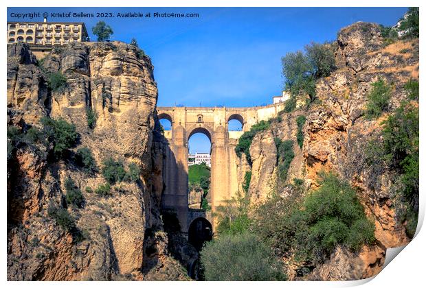 Famous view on the Puente Nuevo in Ronda, cozy historical city in Andalusia, Spain Print by Kristof Bellens