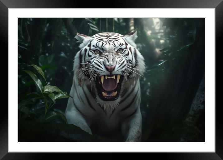 White Tiger Growl Framed Mounted Print by Picture Wizard
