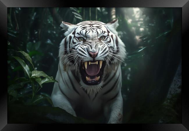 White Tiger Growl Framed Print by Picture Wizard