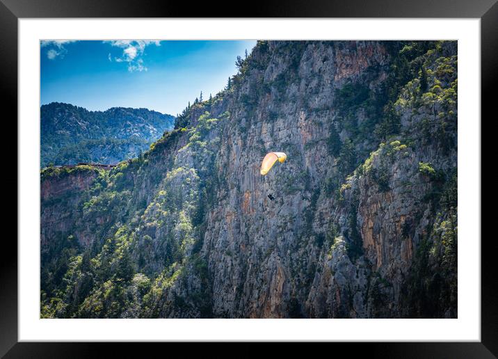 Paraglider in the mountains Framed Mounted Print by David Wilkins