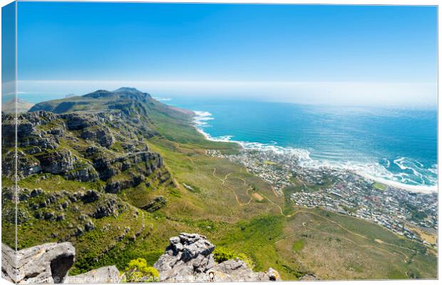 View over Camps Bay from Table Mountain Canvas Print by Justin Foulkes