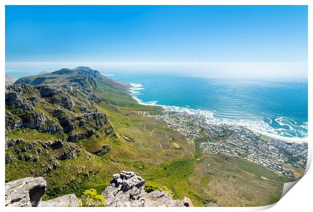 View over Camps Bay from Table Mountain Print by Justin Foulkes