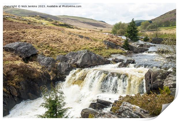 Waterfall on the River Claerwen , Claerwen Valley  Print by Nick Jenkins