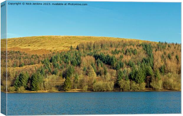 Forest across Ponsticill Reservoir Brecon Beacons Canvas Print by Nick Jenkins