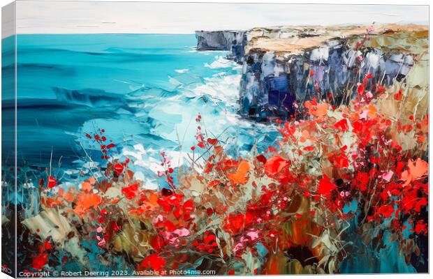 Poppies Wildflowers Cliffs and Sea 2 Canvas Print by Robert Deering