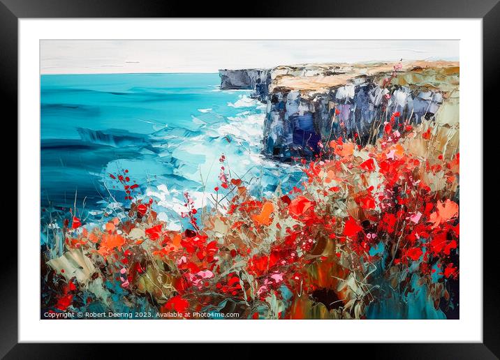 Poppies Wildflowers Cliffs and Sea 2 Framed Mounted Print by Robert Deering