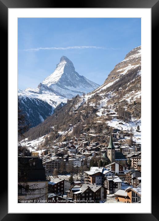 View of the Matterhorn from Zermatt, Switzerland Framed Mounted Print by J Lloyd