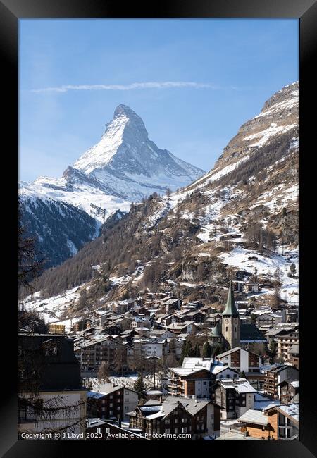 View of the Matterhorn from Zermatt, Switzerland Framed Print by J Lloyd