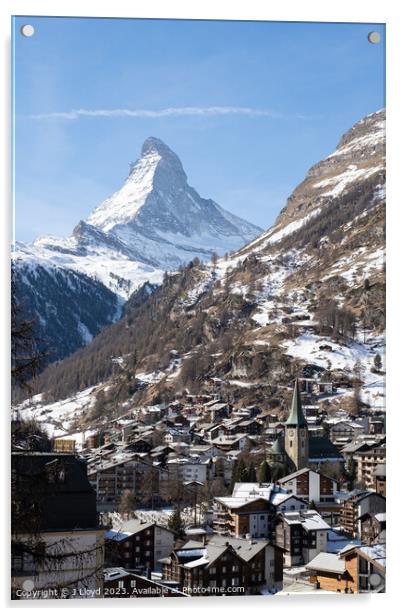 View of the Matterhorn from Zermatt, Switzerland Acrylic by J Lloyd