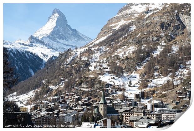 View of the Matterhorn from Zermatt, Switzerland Print by J Lloyd