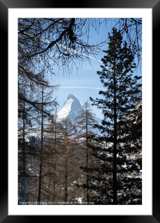 View of the Matterhorn from the hiking trail to Sunnegga, Zermat Framed Mounted Print by J Lloyd